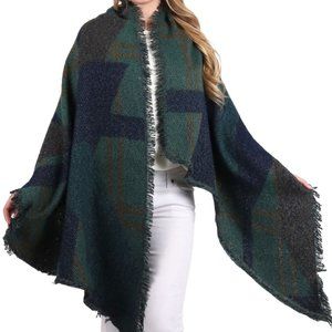 Cozy Abstract Plaid Green/Blue Fall/Winter Scarf 100% Viscose / Size 51" X 53"